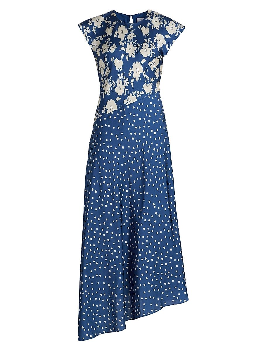 Women's Violeta Mixed-Print Silk-Blend Midi-Dress - French Blue Cream Multi - Size 0