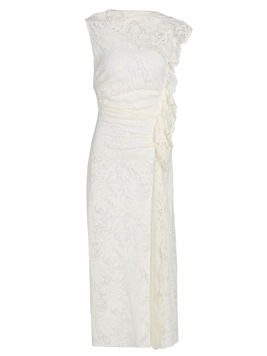 A. L.C. Women's Astrid Lace Ruched Midi-Dress - Ecru - Size 14