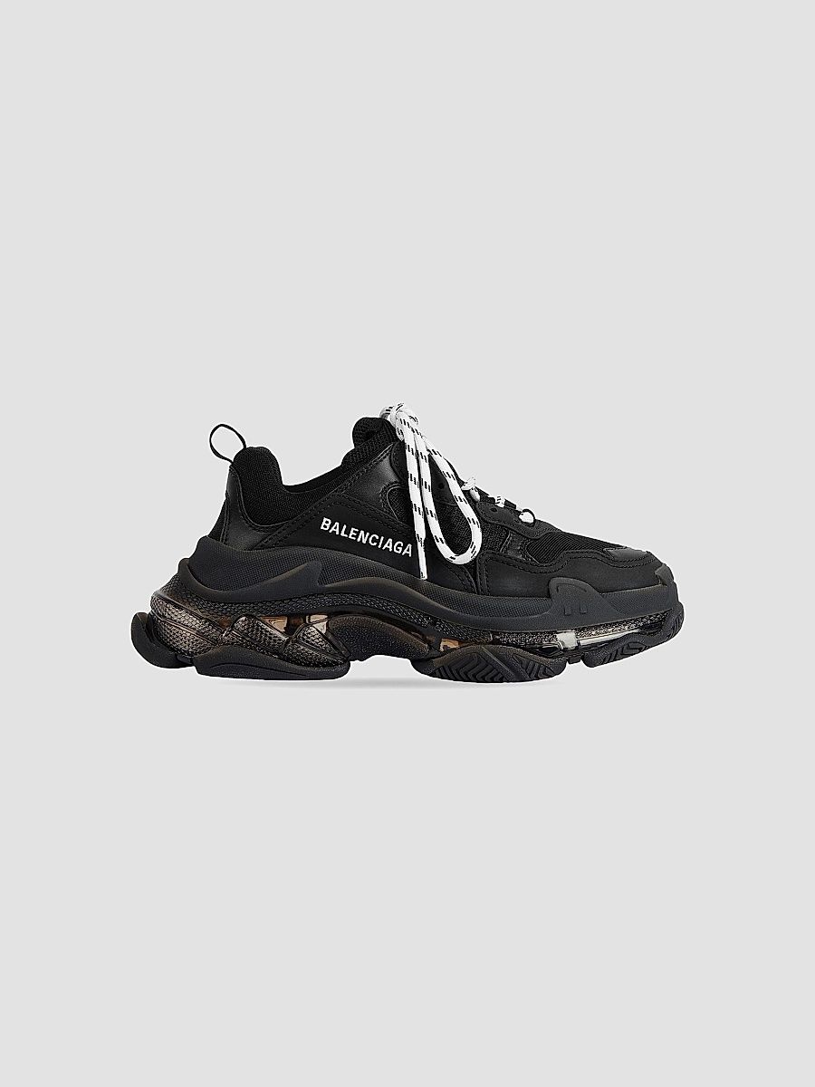 Balenciaga Women's Triple S Sneaker Clear Sole - Black - Size 12