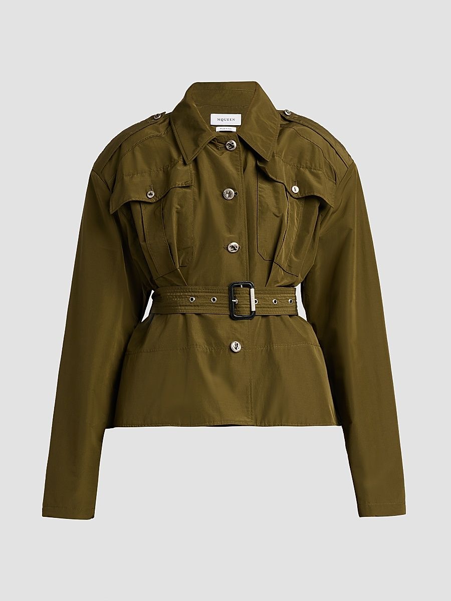 Women's Cropped Belted Trench Jacket - Grass Green - Size 10
