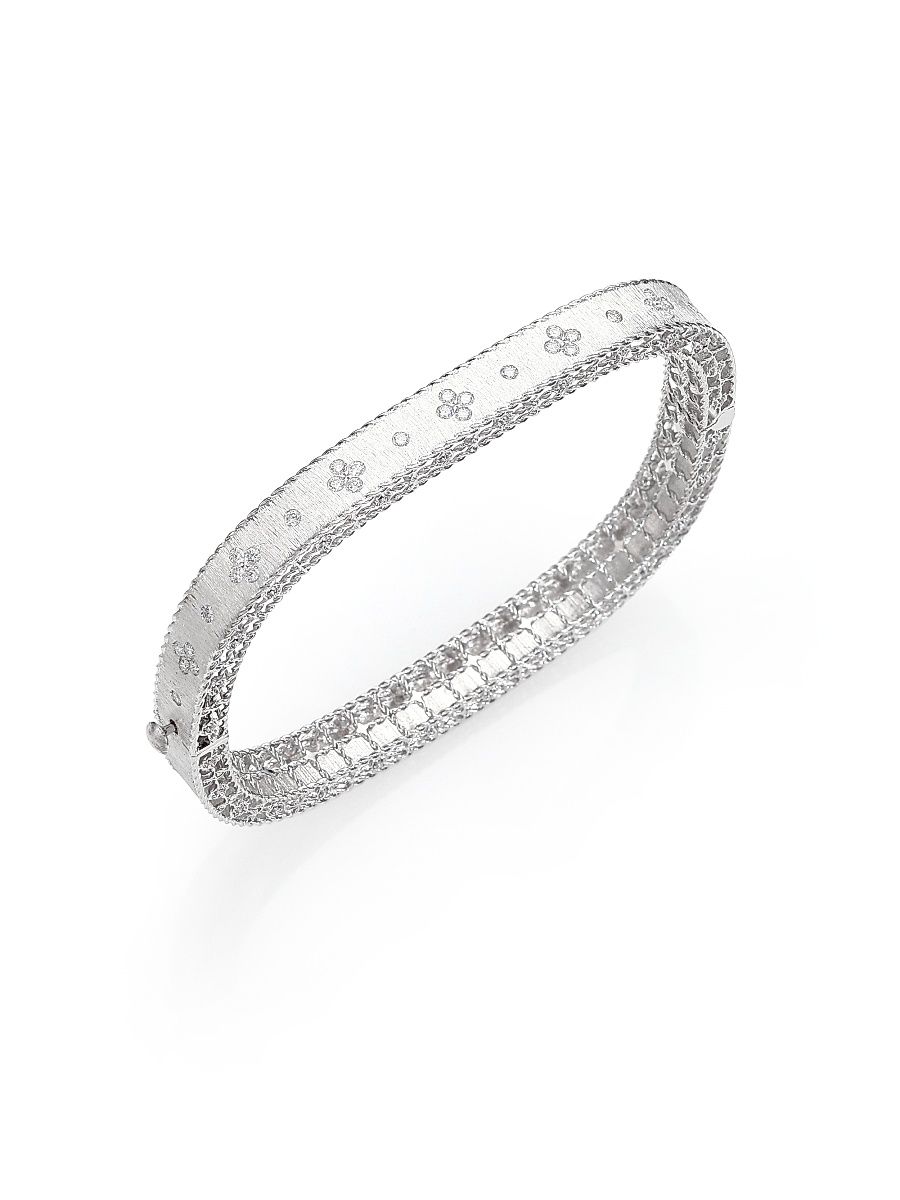 Princess Diamond & 18K White Gold Bangle Bracelet - White Gold - Size 7