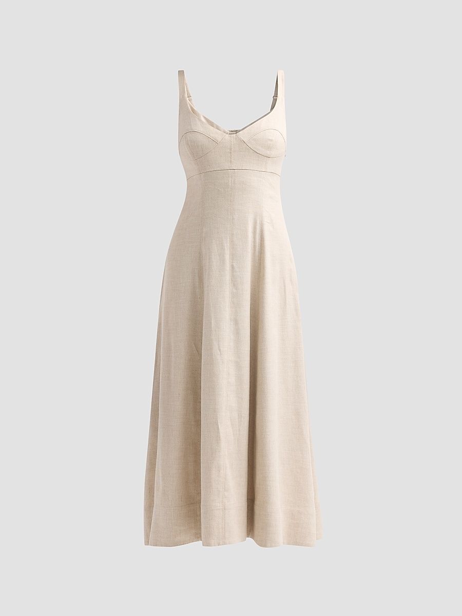 Women's Arya Bustier Linen-Blend Midi Dress - Desert - Size 12