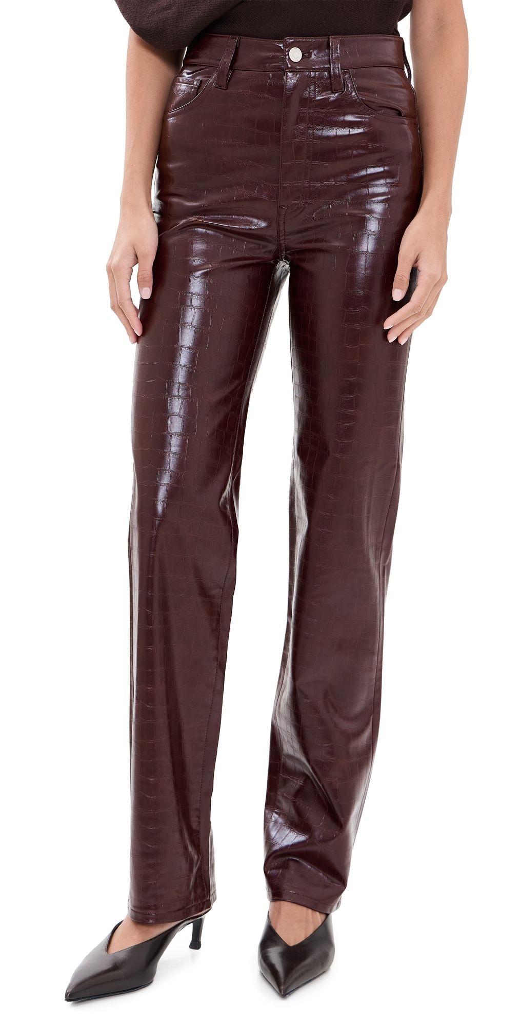 Pistola Cassie Super High Rise Straight Faux Leather Pants Burgundy Croc 30