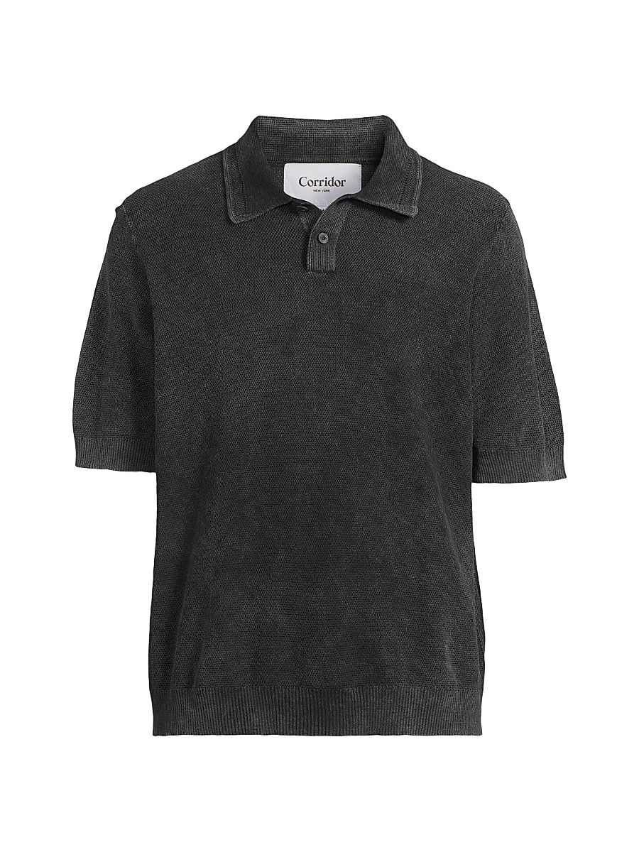 Men's Rice Stitch Garment-Dyed Polo Shirt - Black - Size Small