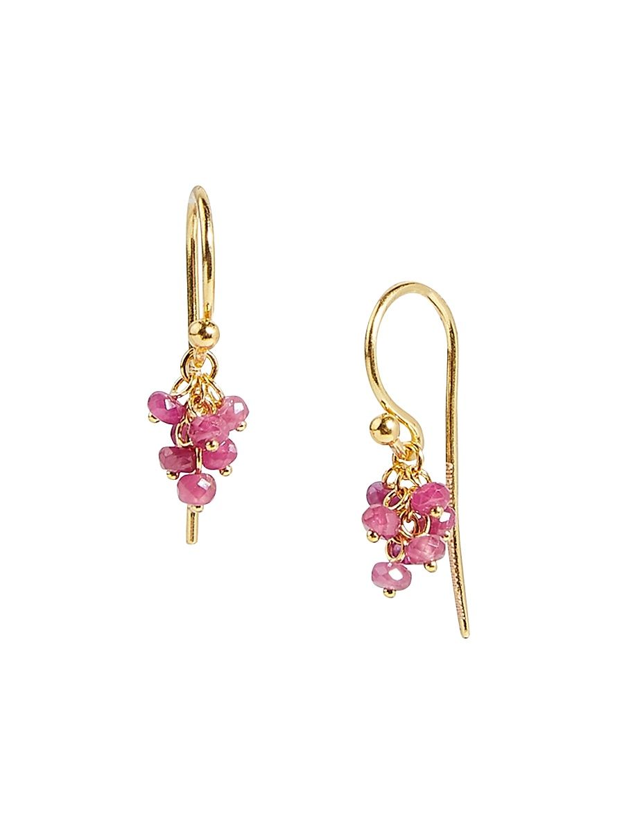 Women's Bouclé 18K & 24K Yellow Gold & Ruby Charm Earrings - Yellow Gold