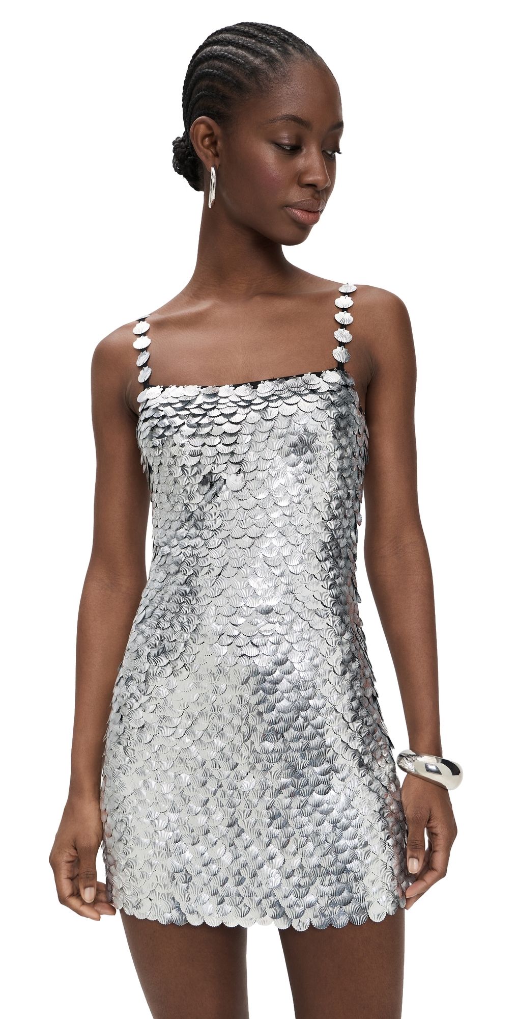 Leslie Amon Shell Mini Dress Silver Shell L