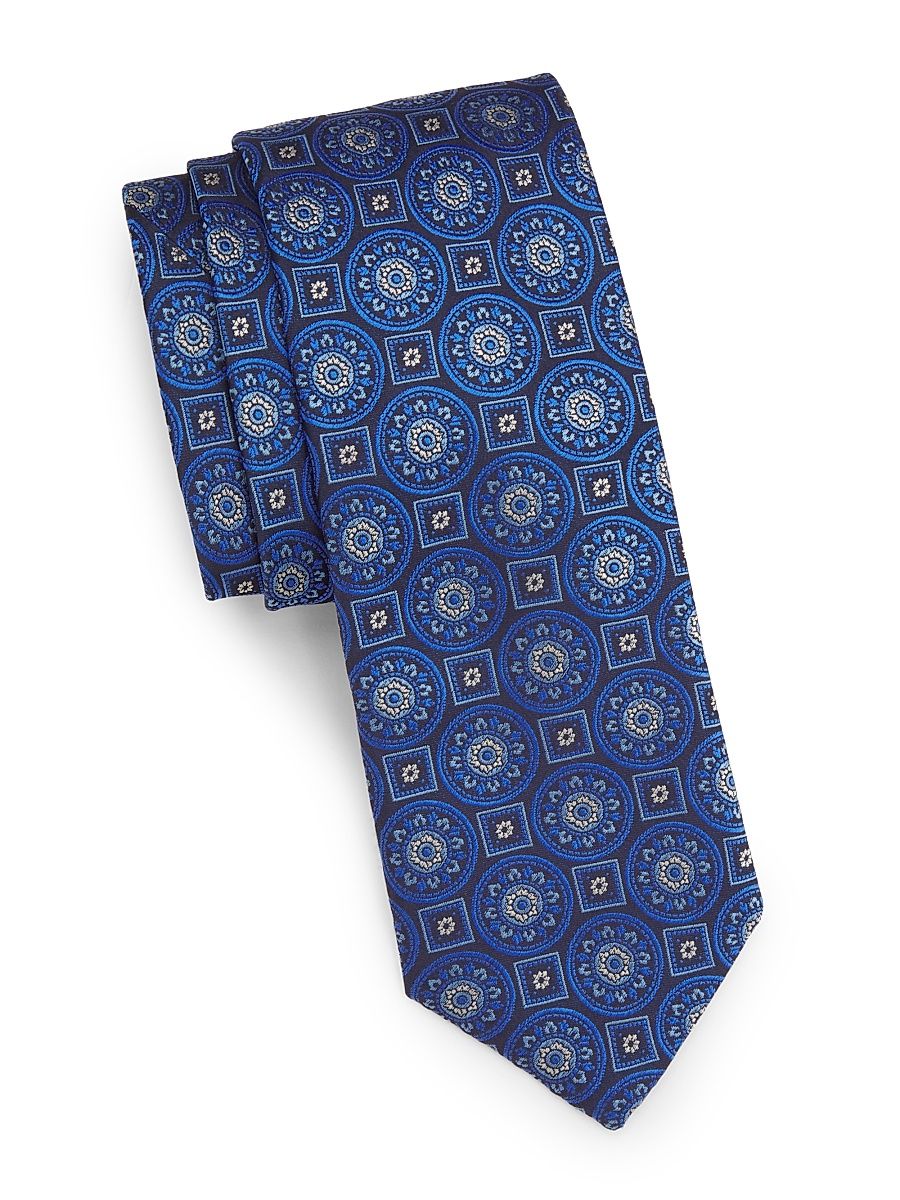 Men's Large Medallion Silk Tie - Blue