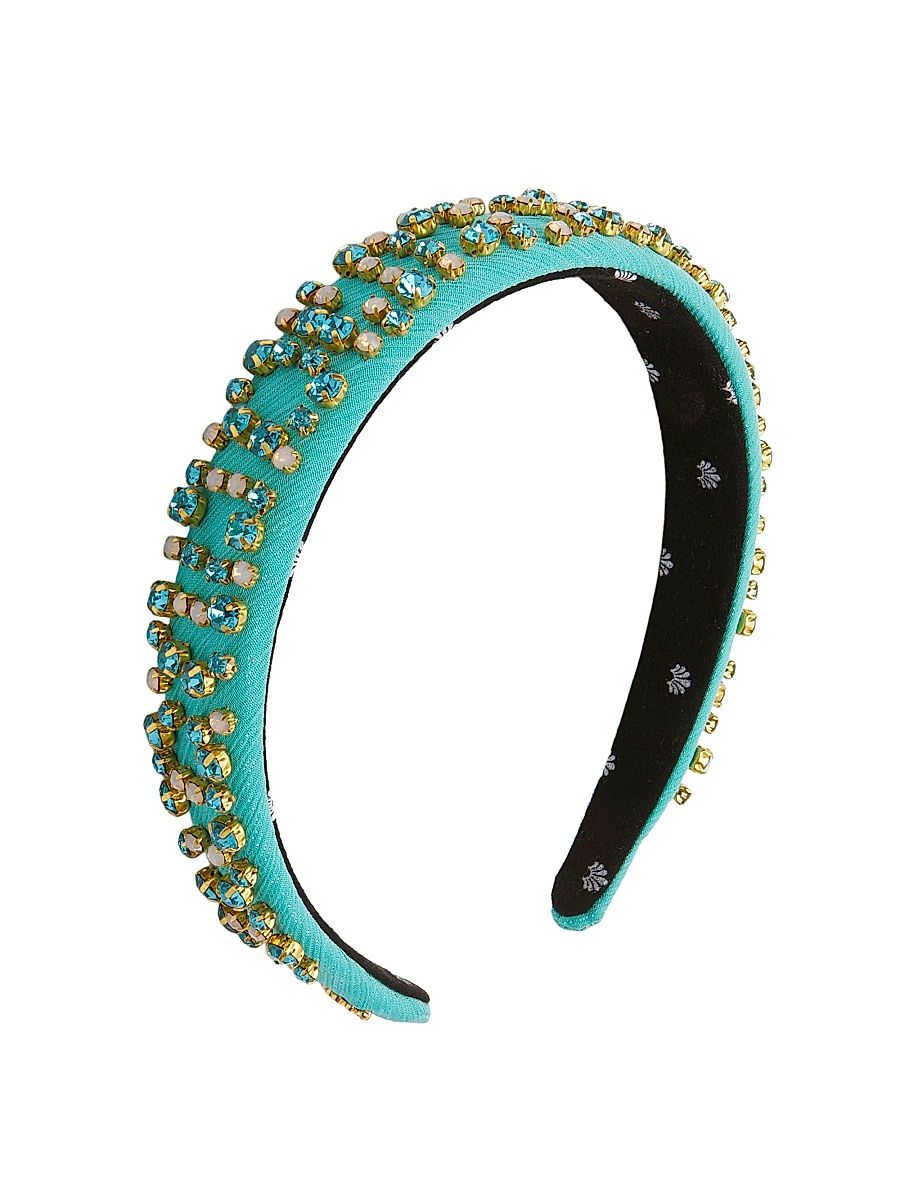 Women's Charlotte 14K-Gold-Plated Bead & Imitation Pearl Velvet Headband - Jade Turquoise