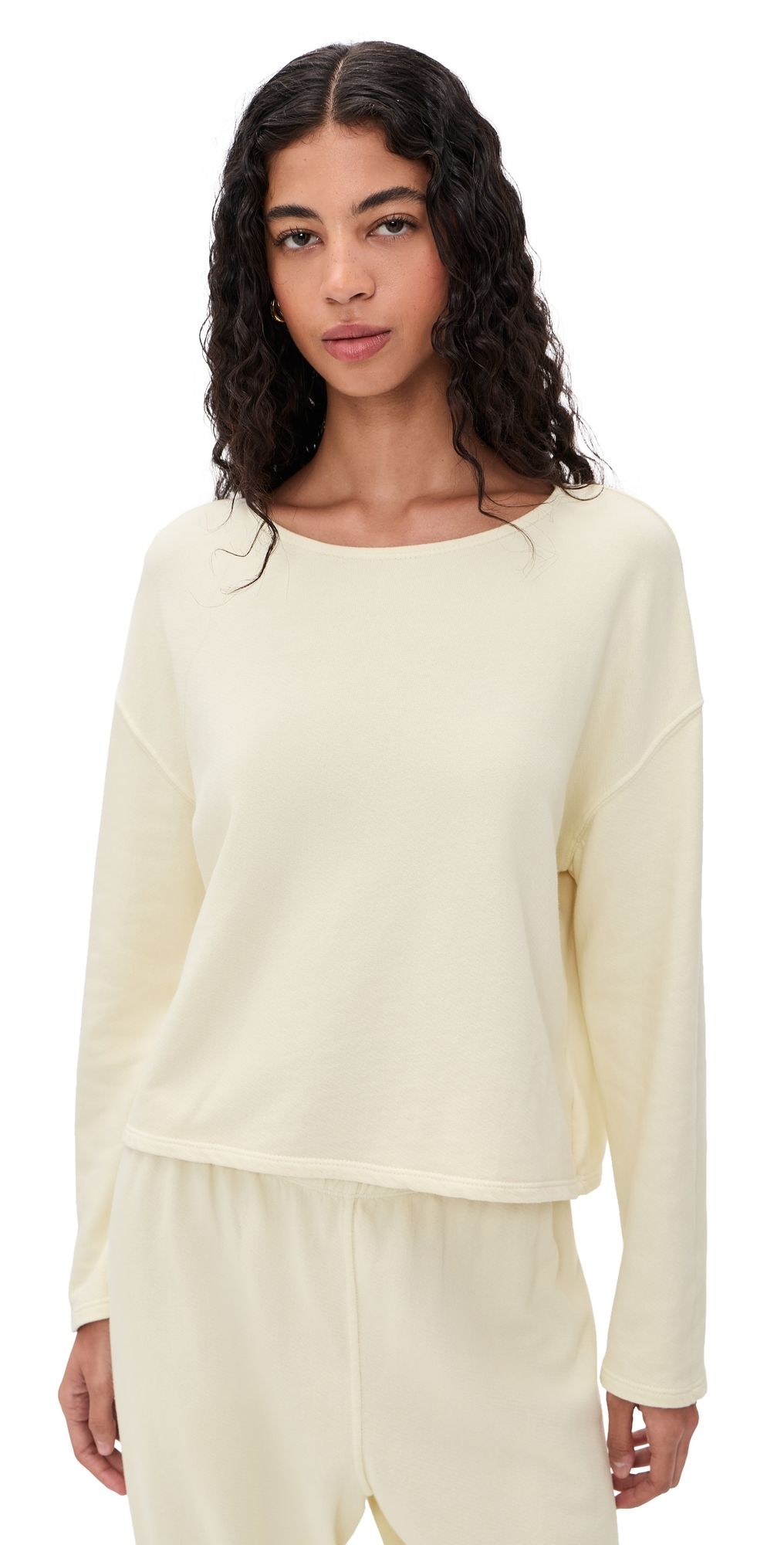 perfectwhitetee Briana French Terry Long Sleeve Tee Custard M
