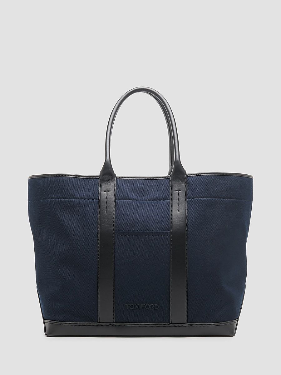 Men's Canvas & Leather Large Tote - Navy Black