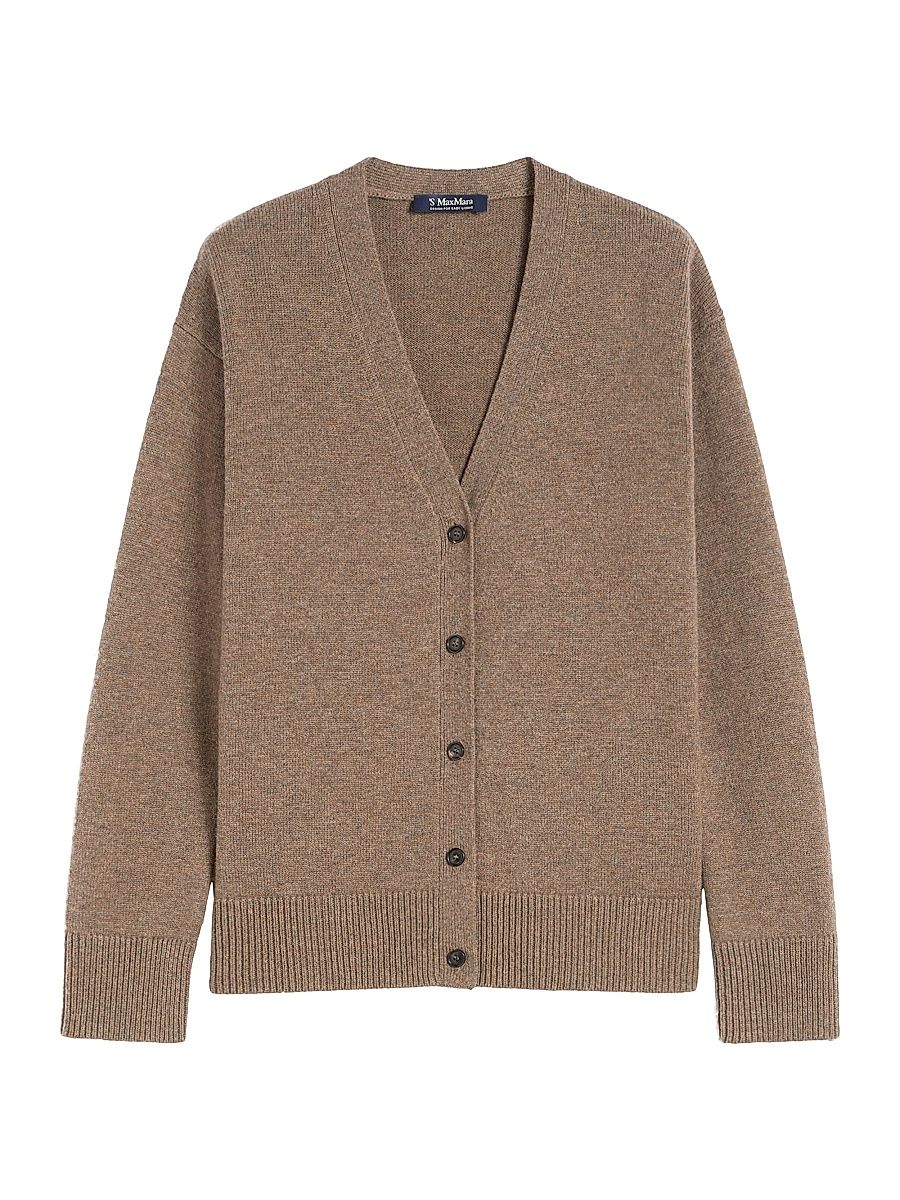 Women's Classic Wool and Cashmere Cardigan - Hazelnut Brown - Size Large