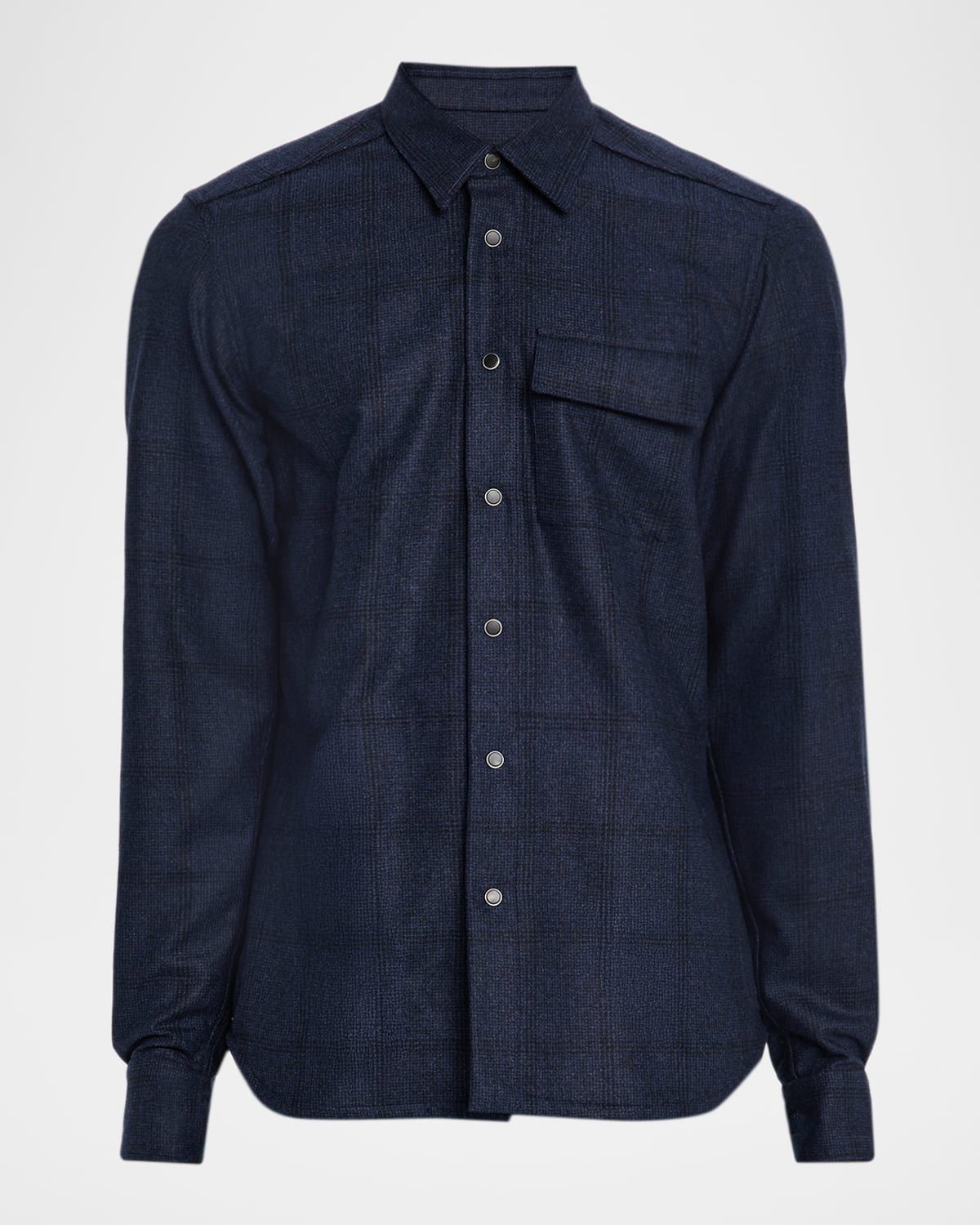 Men & apos;s Wool Windowpane Snap-Front Overshirt