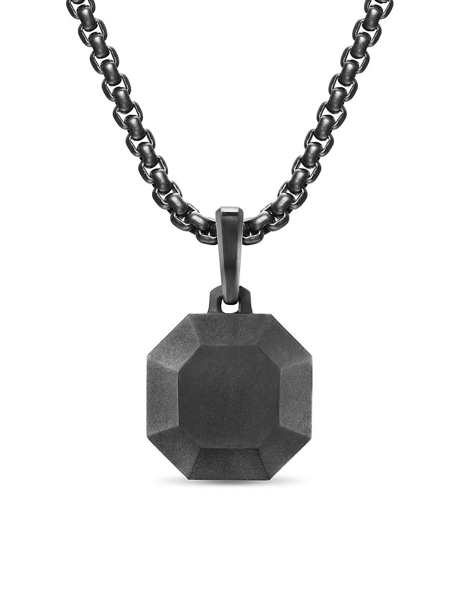 Men's Faceted Stone Amulet in Black Titanium, 16MM - Black