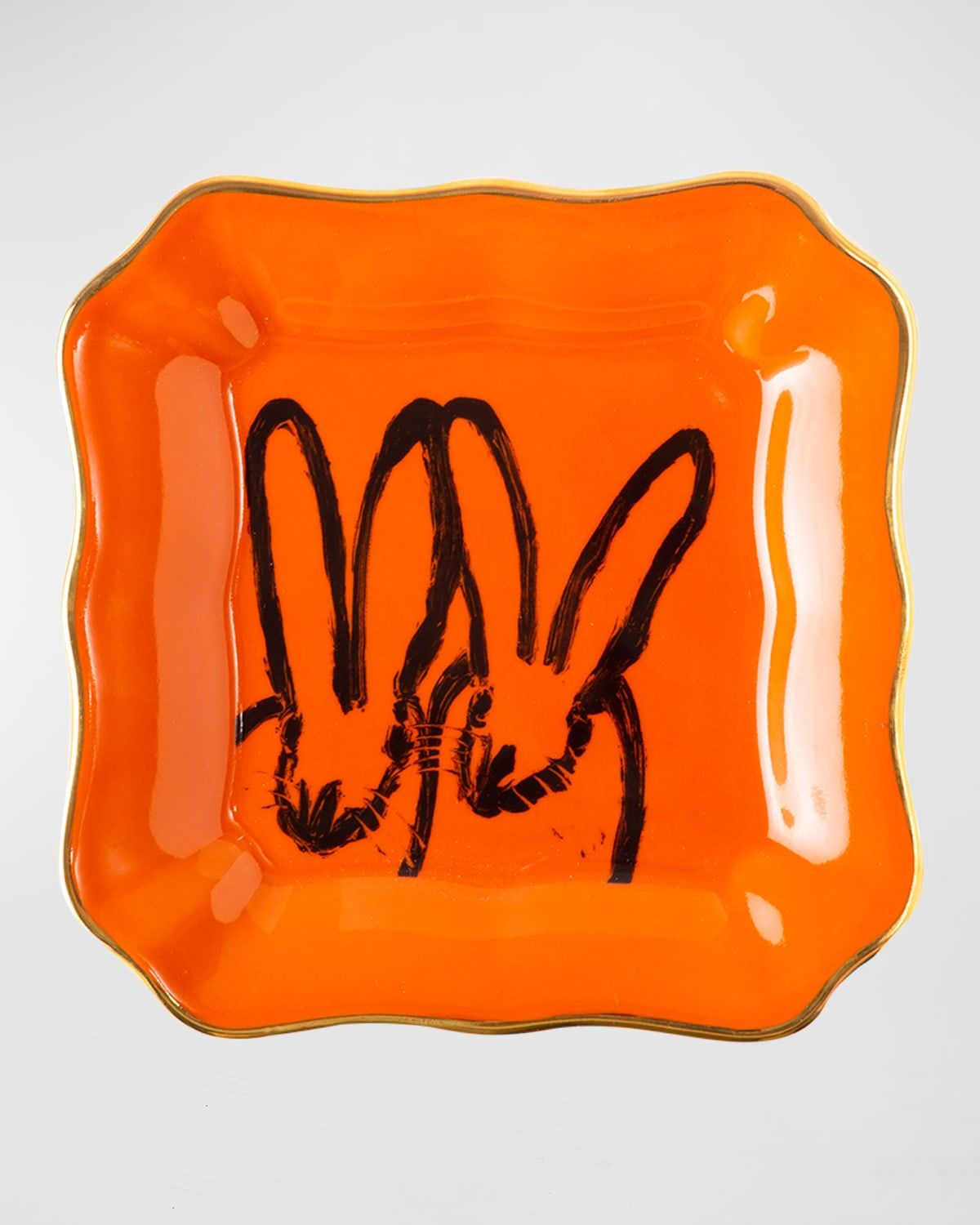 Portrait Plate with Gold Rim - Orange