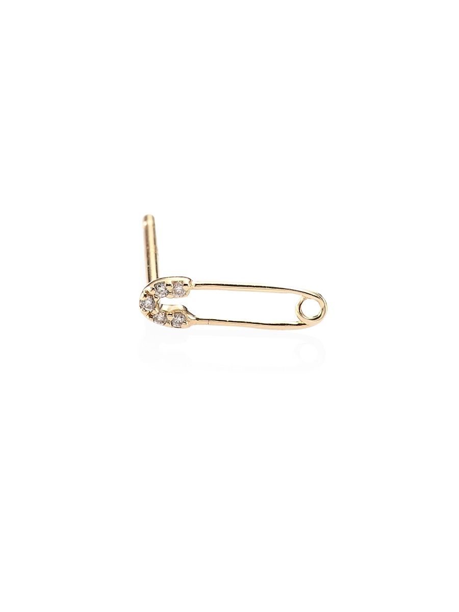Women's Safety Pin Diamond & 14K Yellow Gold Single Stud Earring - Gold