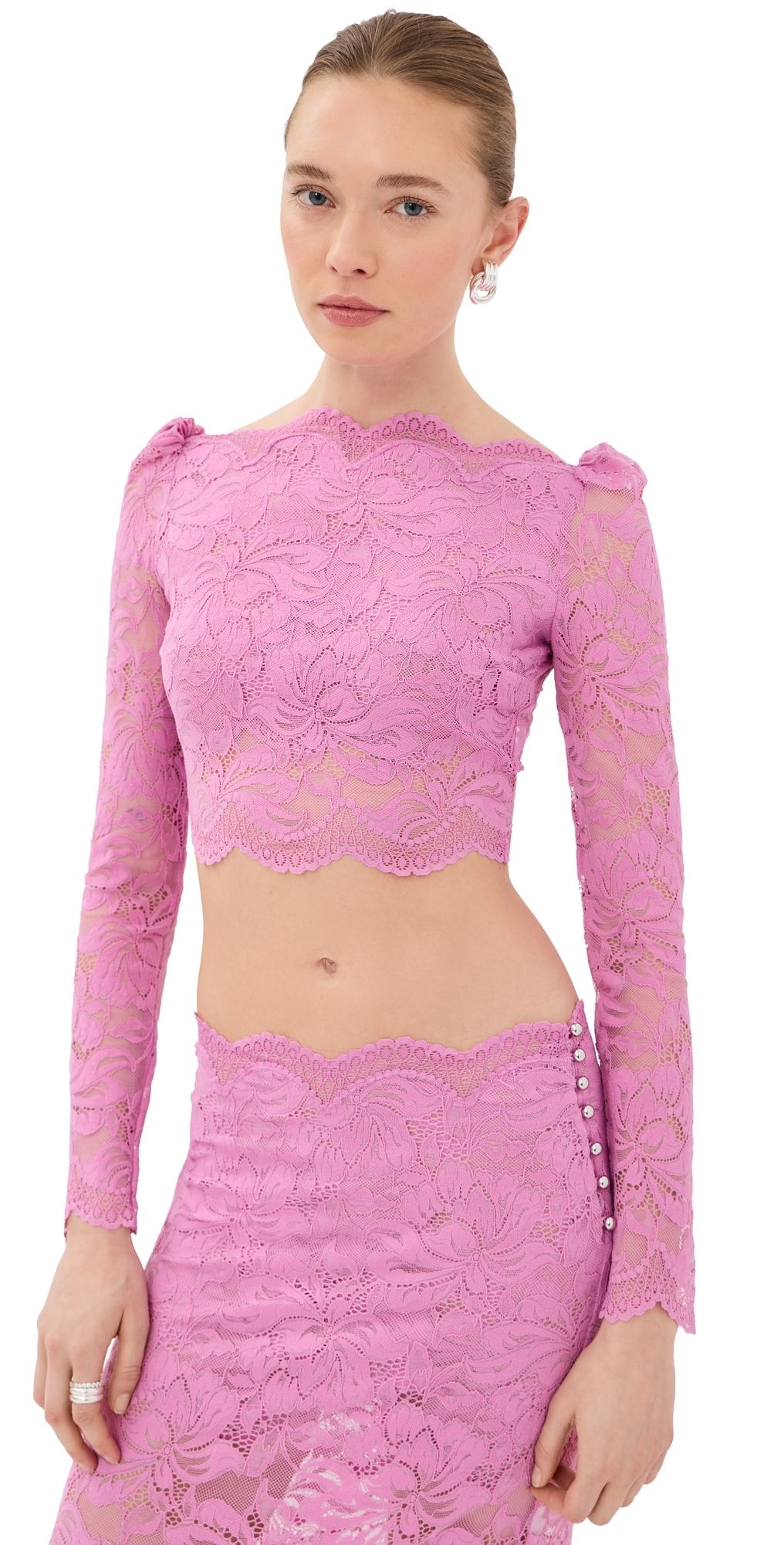 rabanne Crop Top In Lace Camelia Pink 36
