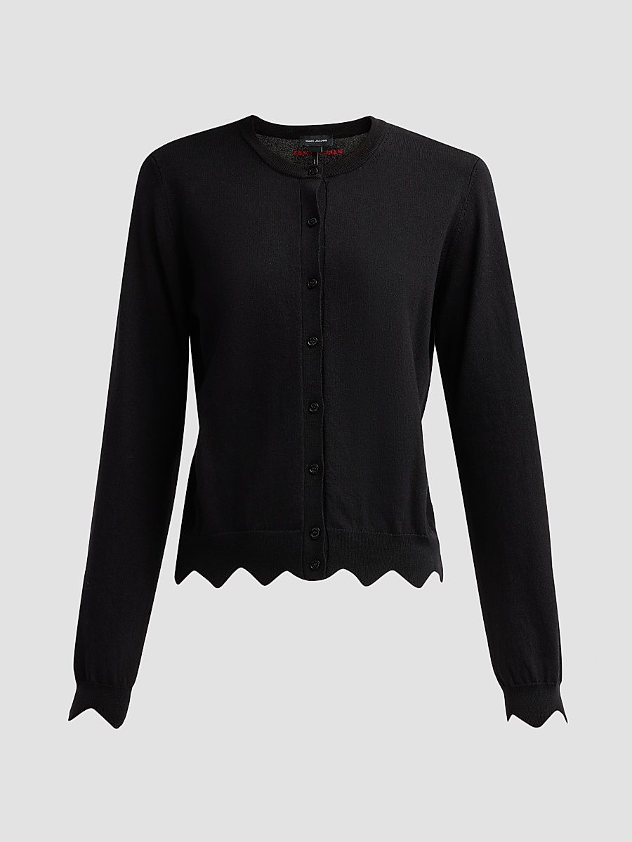 Women's Daisy Scalloped Merino Wool-Blend Cardigan - Black - Size XS