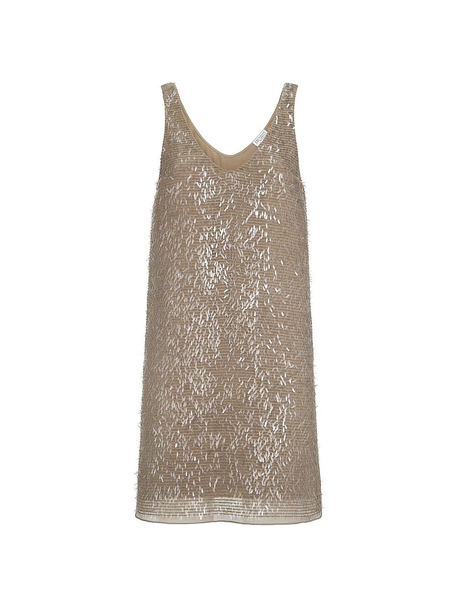 Women's Dazzling Cascade Embroidery Mini Dress in Crispy Silk - Rope - Size XS
