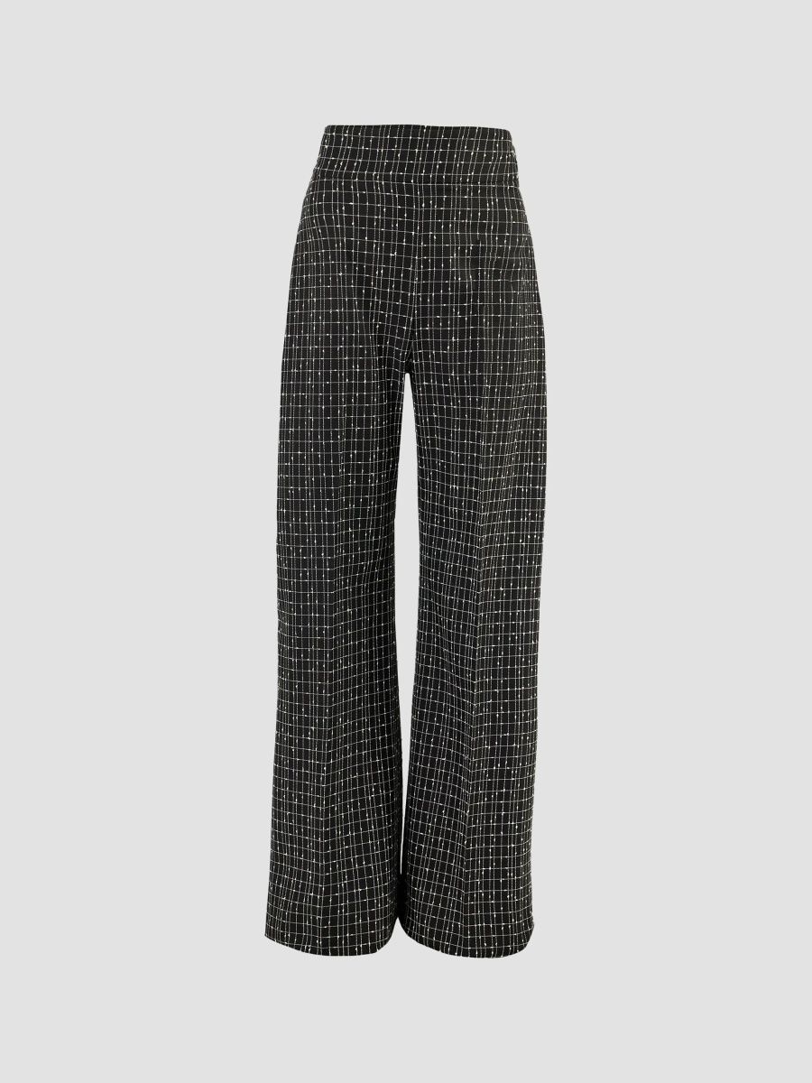 Carolina Herrera Women's Beaded & Checkered Wool Wide-Leg Pants - Black - Size 14