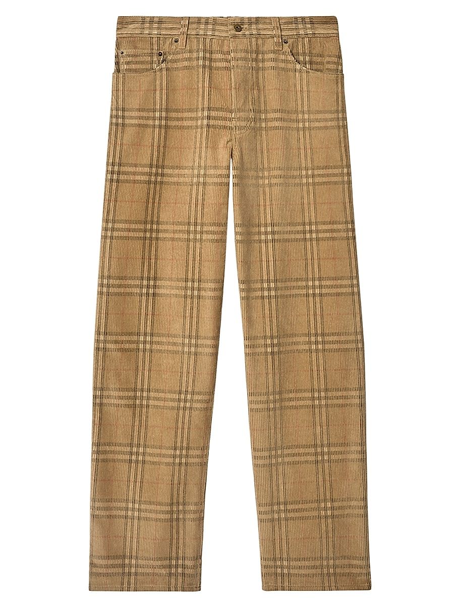 Men's Check Corduroy Straight-Leg Trousers - Sand Ip Check - Size 38