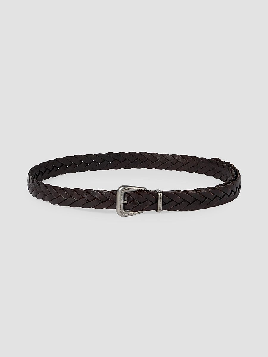 Women's Braided Leather Belt with Monili - Brown - Size Medium