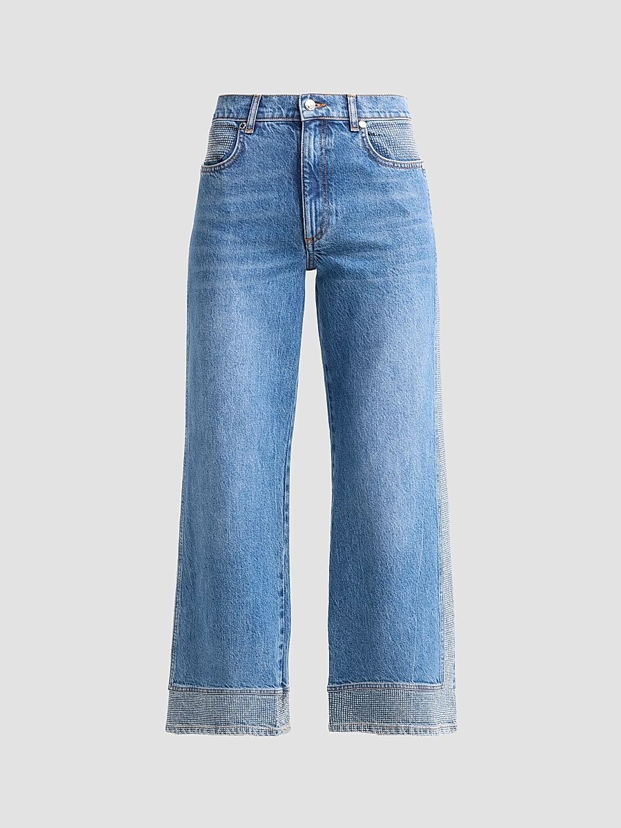 Women's Leah Rhinestone-Embellished Straight Jeans - Rhinestone Mid Cerulean - Size 32