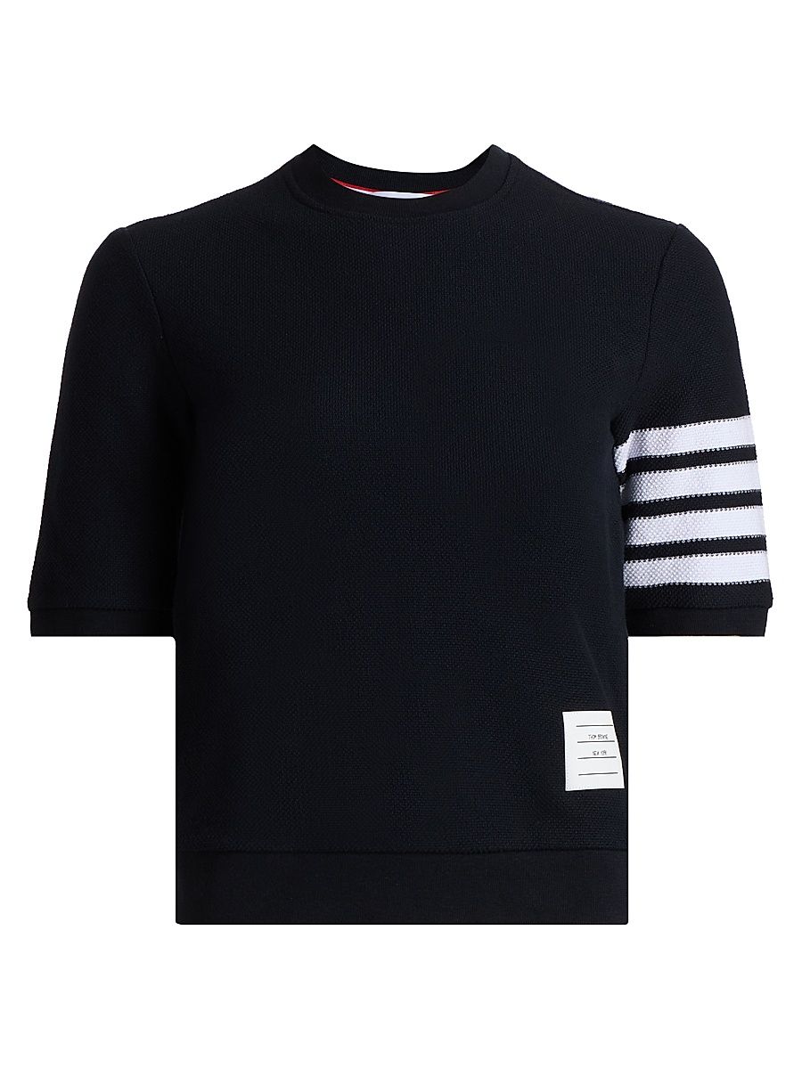 Women's Textured Piqué Cotton T-Shirt - Navy - Size 4