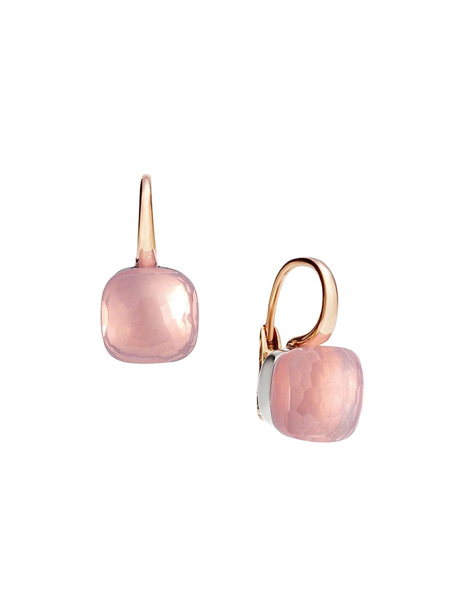 Women's Nudo Two-Tone 18K Gold & Rose Quartz Drop Earrings