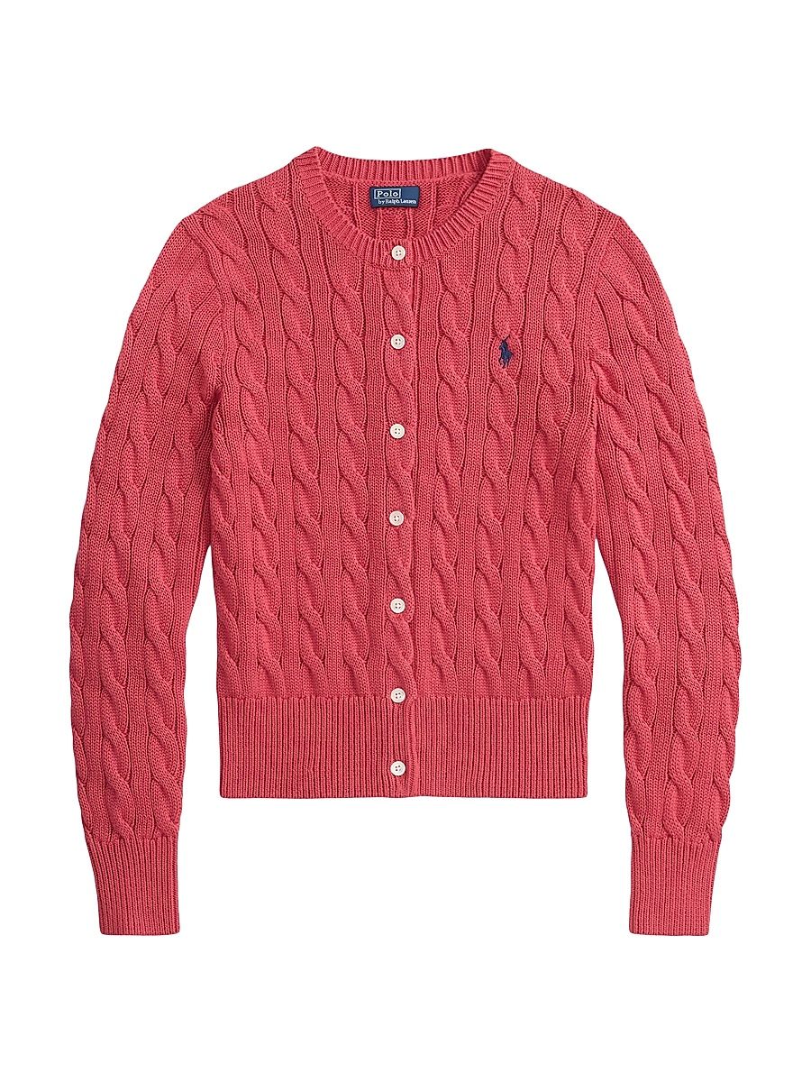 Women's Cable-Knit Cotton Cardigan - Nantucket Red - Size Medium