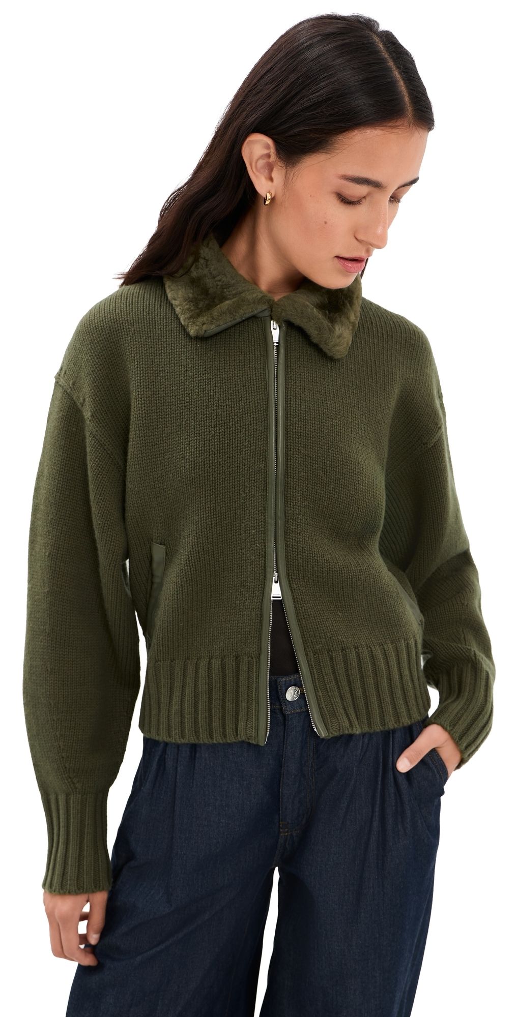 SIMKHAI Zorina Cardigan Dark Olive L