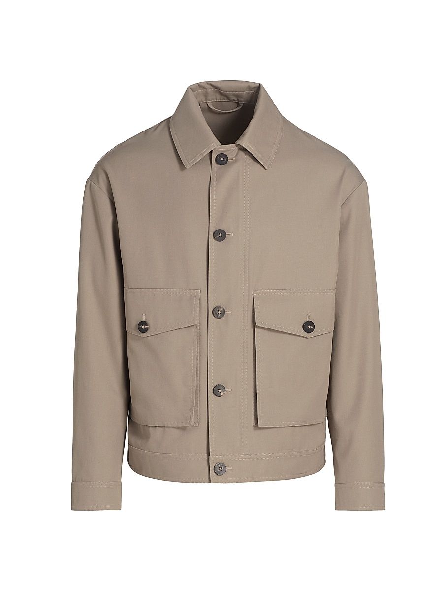 Men's Cotton-Blend Twill Collared Jacket - Grey - Size XXL