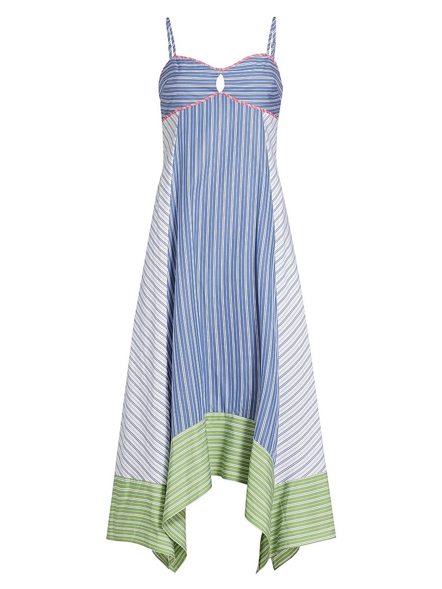 Women's Samantha Striped Cotton Handkerchief Midi-Dress - White Multi Mix - Size 4