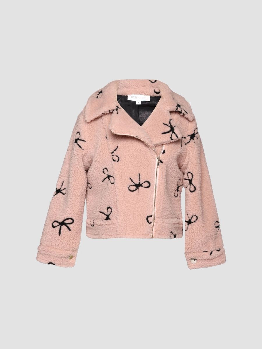 Girl's Little Girl's & Girl's Bow-Embroidered Faux-Fur Jacket - Pink - Size 14