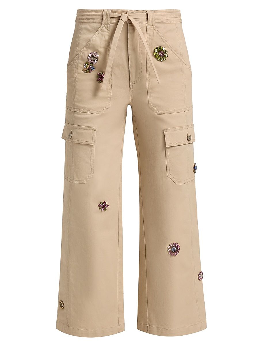 Women's Retro Love Michelle Crystal-Embellished Cotton Pants - Khaki Multi - Size 16