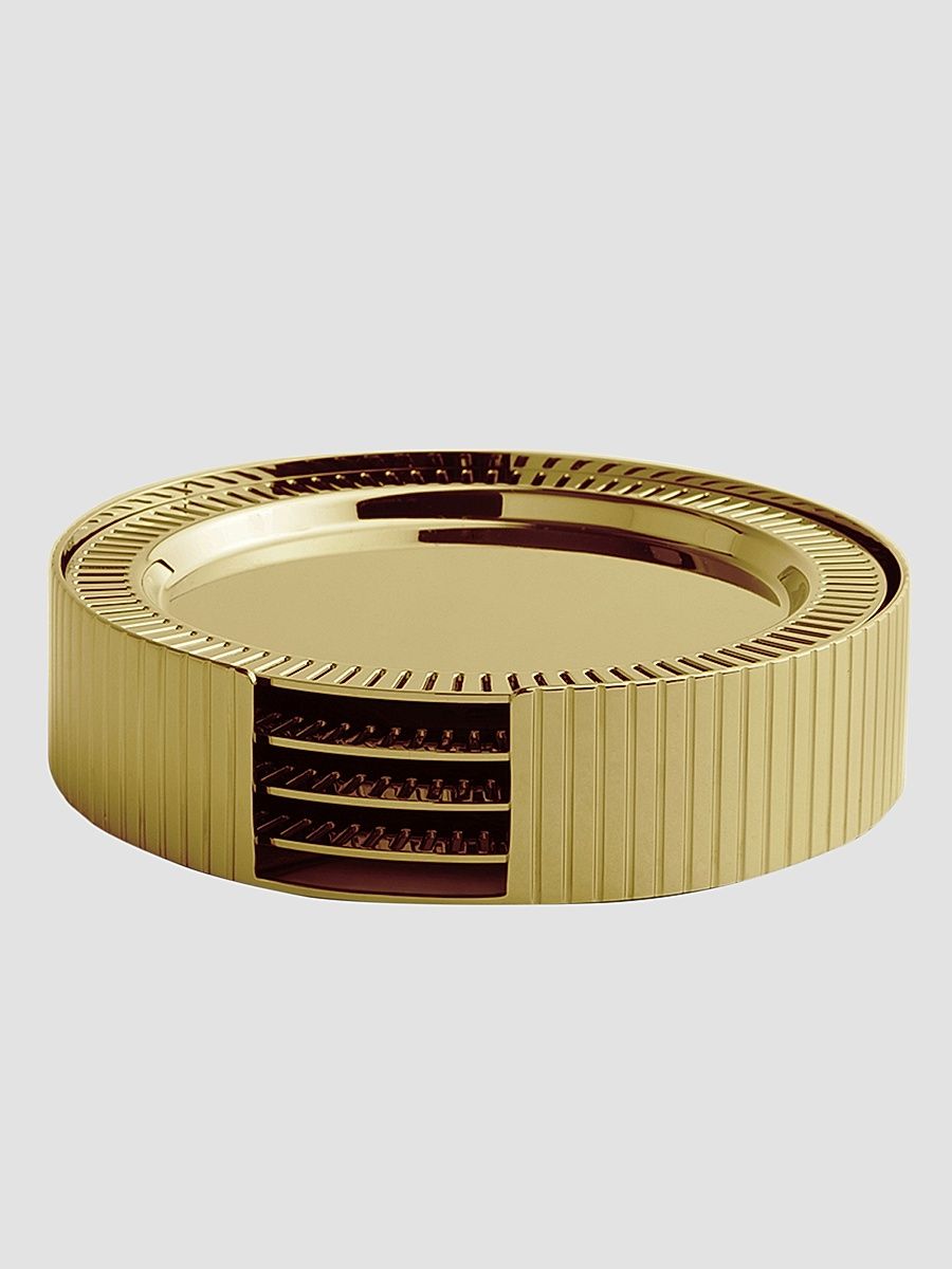 Striations 5-Piece Goldtone Stainless Steel Coaster & Holder Set - Gold