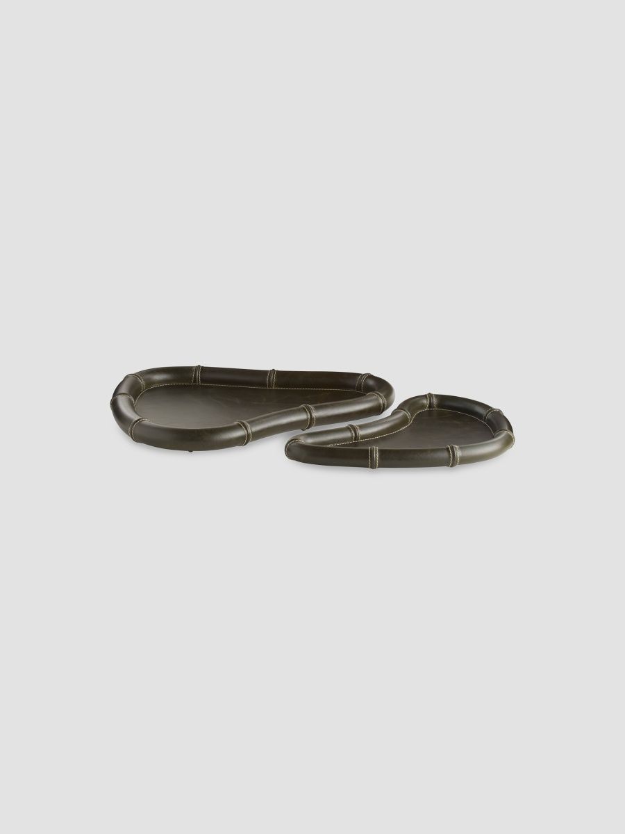 Arteriors Lake Leather 2-Piece Tray Set - Green