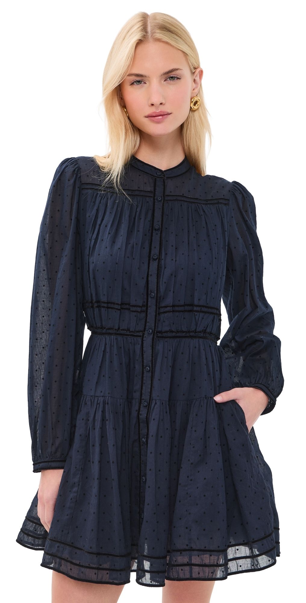 Ulla Johnson Lumi Long Sleeve Cotton Mini Dress Nightfall 14