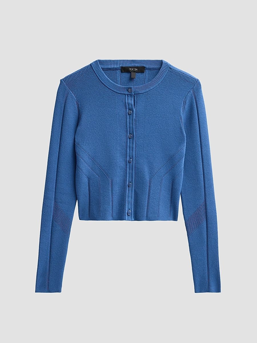 Women's Vicki Crop Fitted Cardigan - Ocean - Size XL