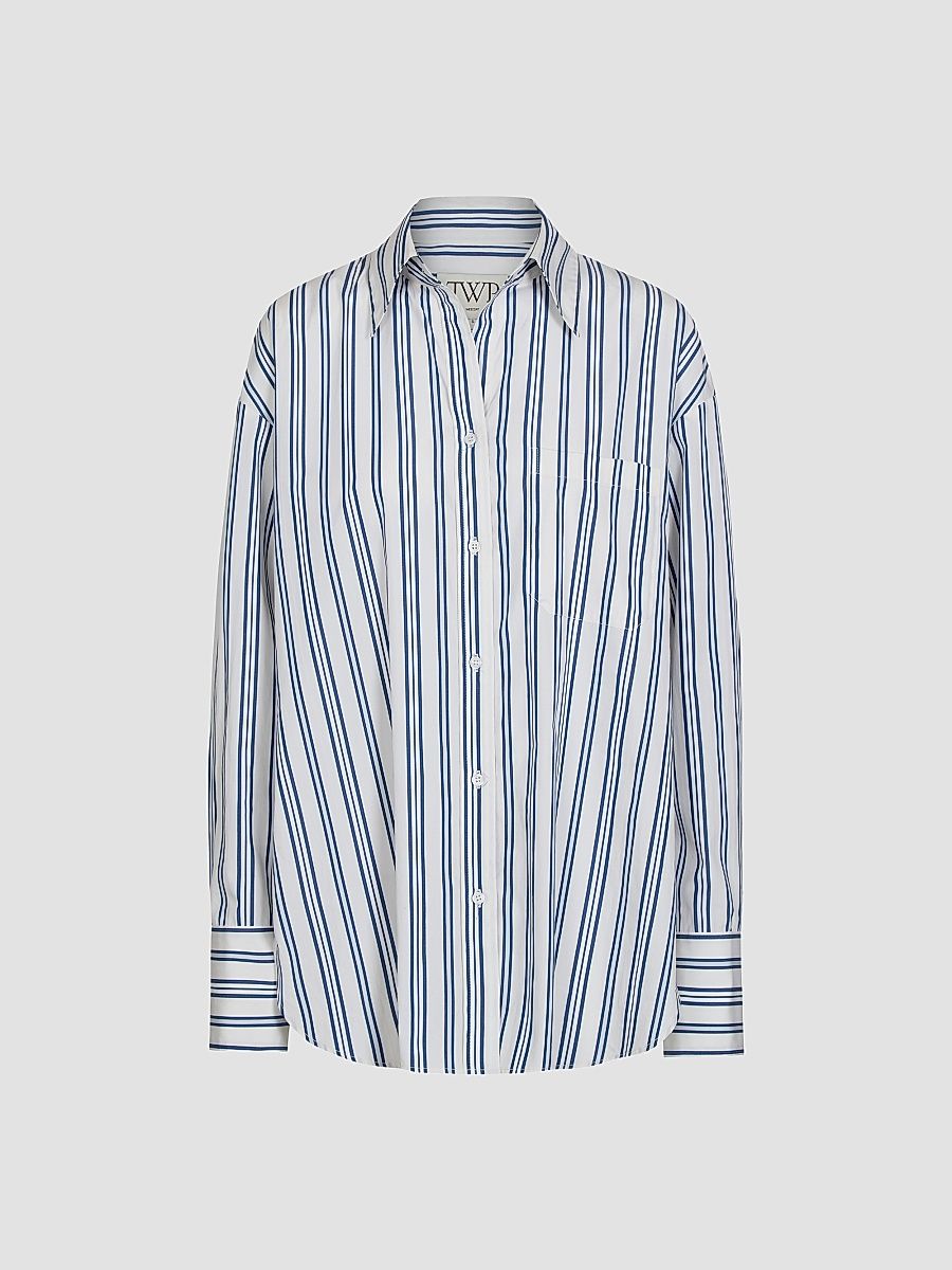 Women's Big Joe Striped Cotton Shirt - Ivory Multi - Size XS