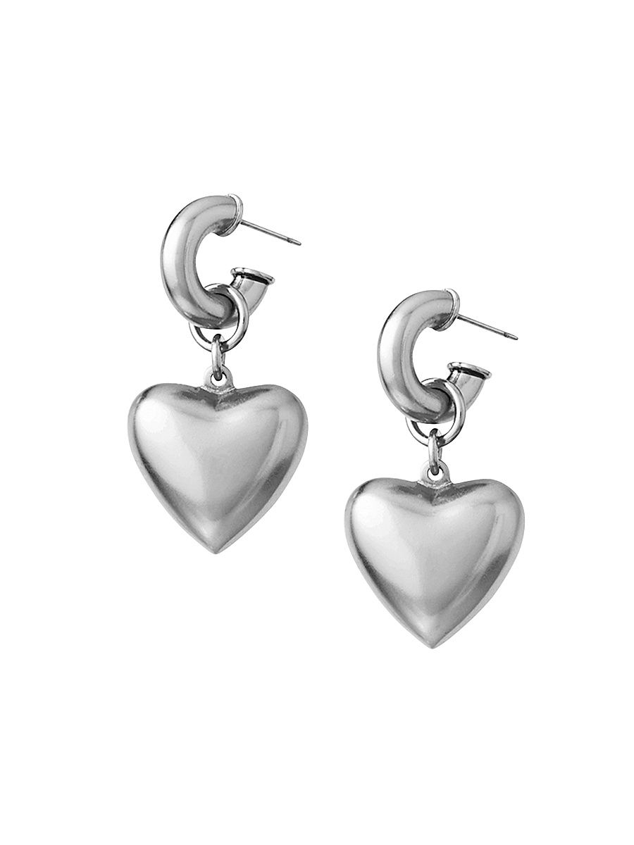 Women's Puffy Hearts Silvertone Drop Earrings - Silver