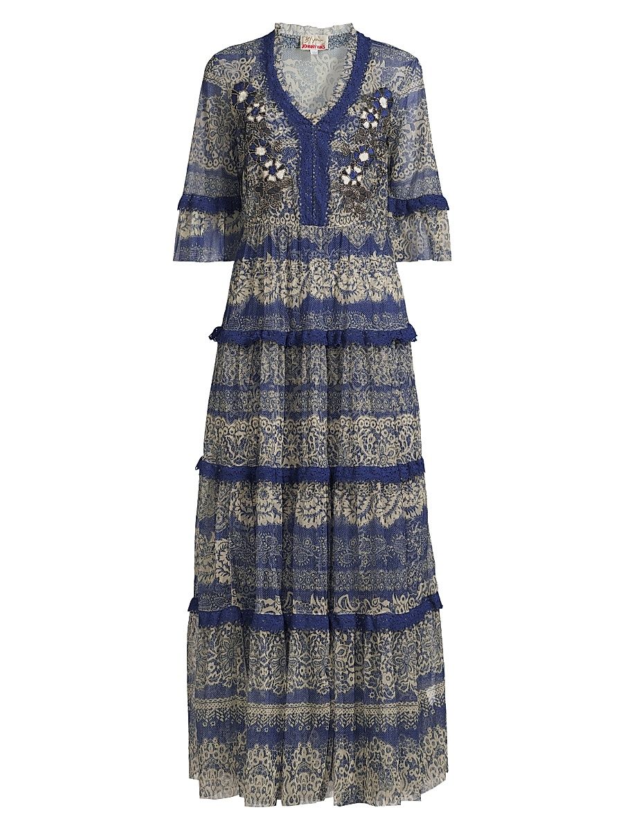 Women's Mazzy Embellished Mesh Tiered Maxi Dress - Francis - Size Medium