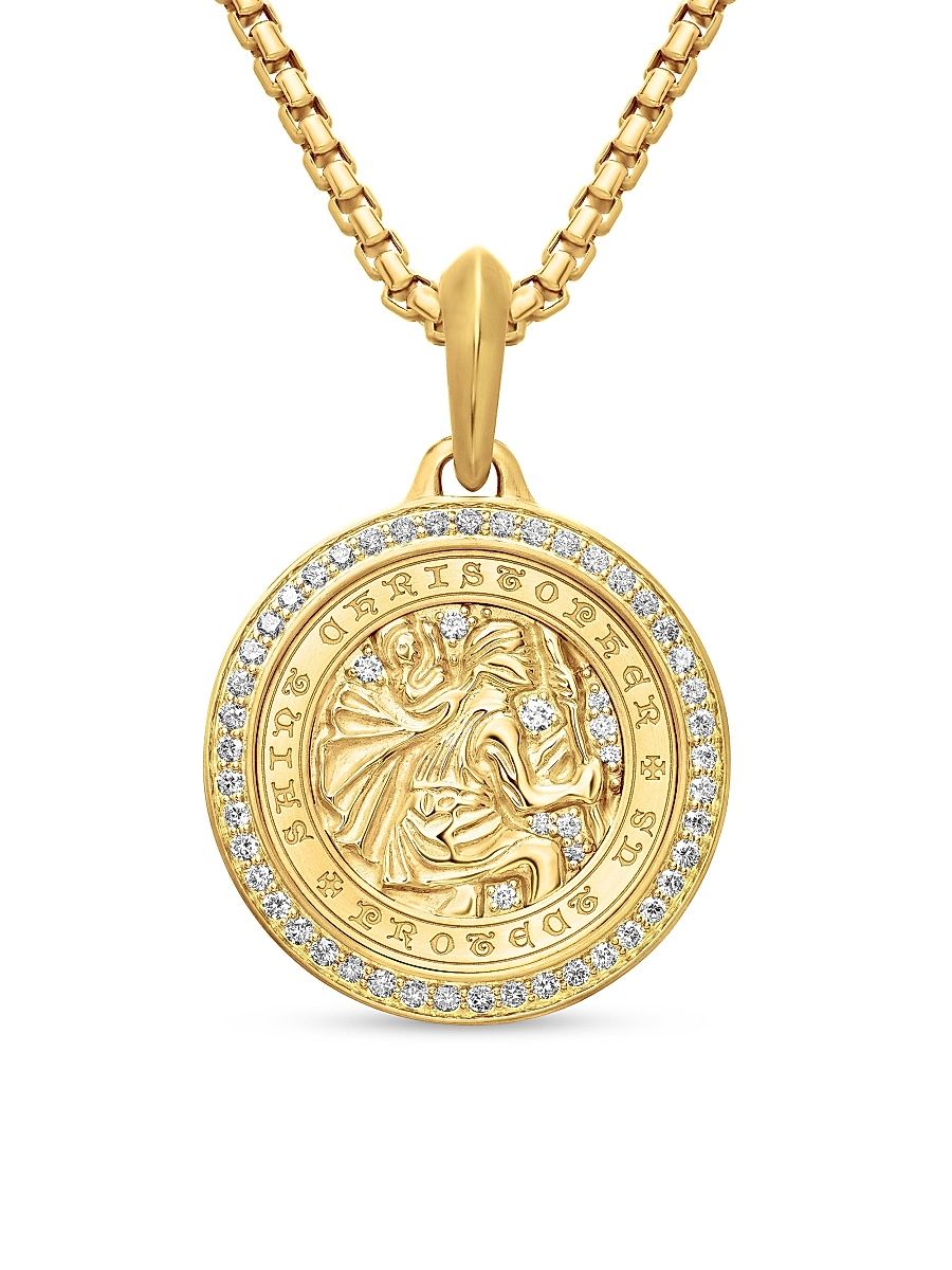 Men's St. Christopher Amulet in 18K Yellow Gold - Diamond