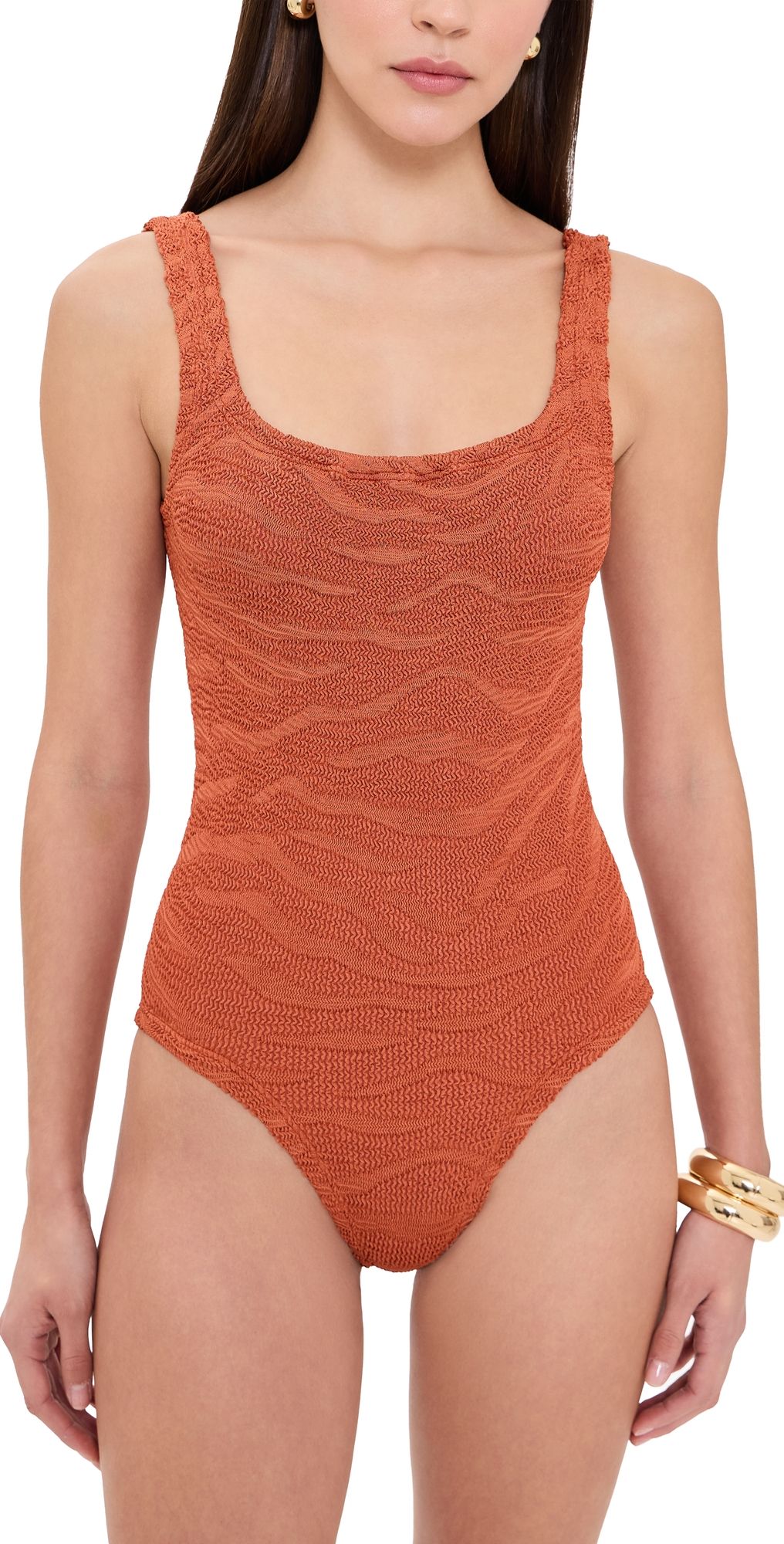 Hunza G Square Neck Swimsuit Metallic Terracotta One Size