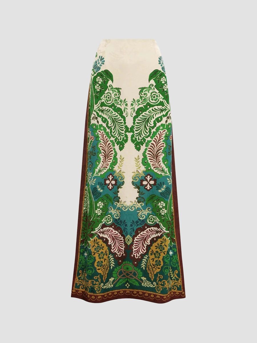 Women's Florence Printed Silk A-Line Maxi Skirt - Multi - Size 12