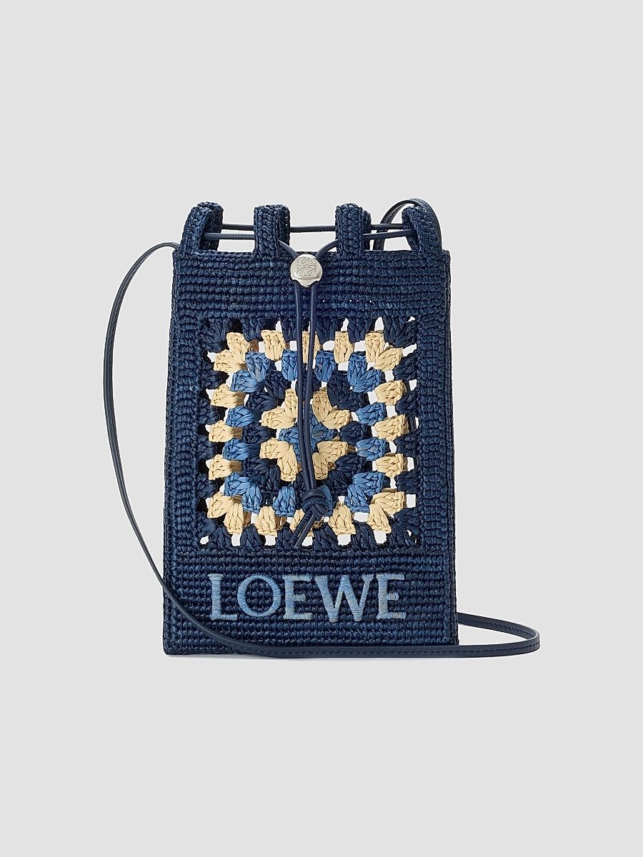 LOEWE Women's LOEWE x Paula's Ibiza Drawstring Crochet Raffia Pocket Pouch - Navy Sky Blue