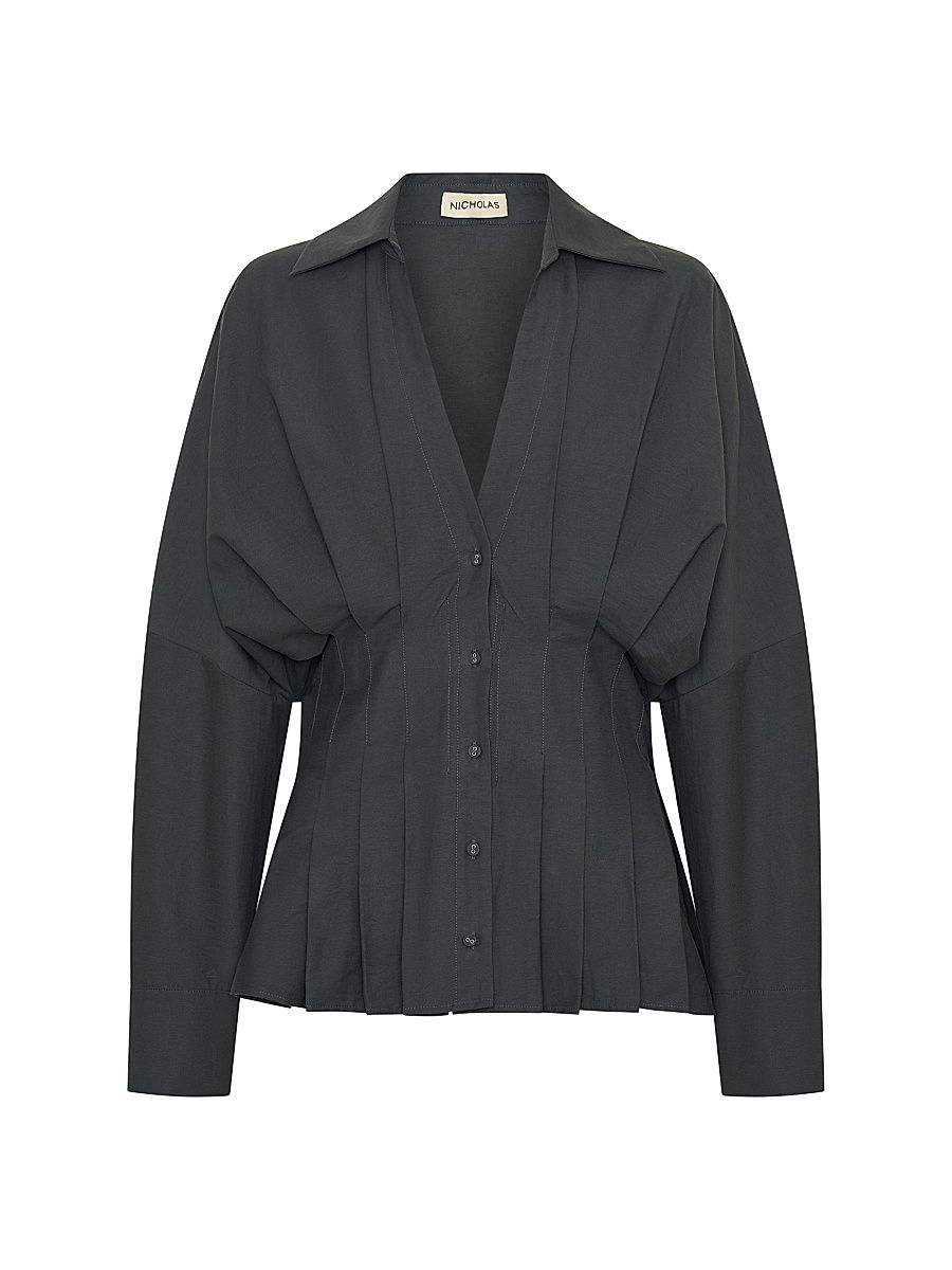 Women's Reggie Pleated Shirt - Charcoal - Size 8