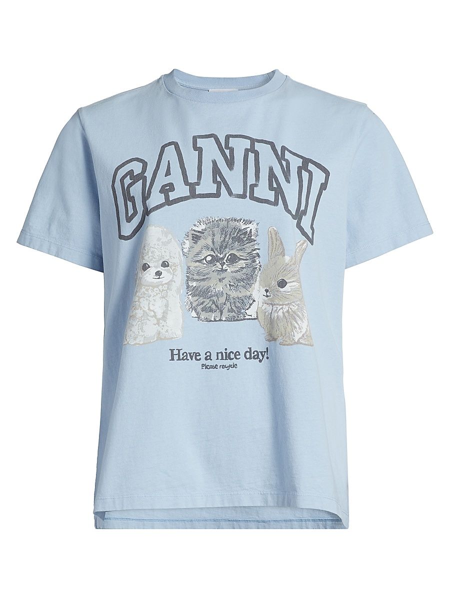 Women's Animals Relaxed Cotton T-Shirt - Chambray Blue - Size Medium