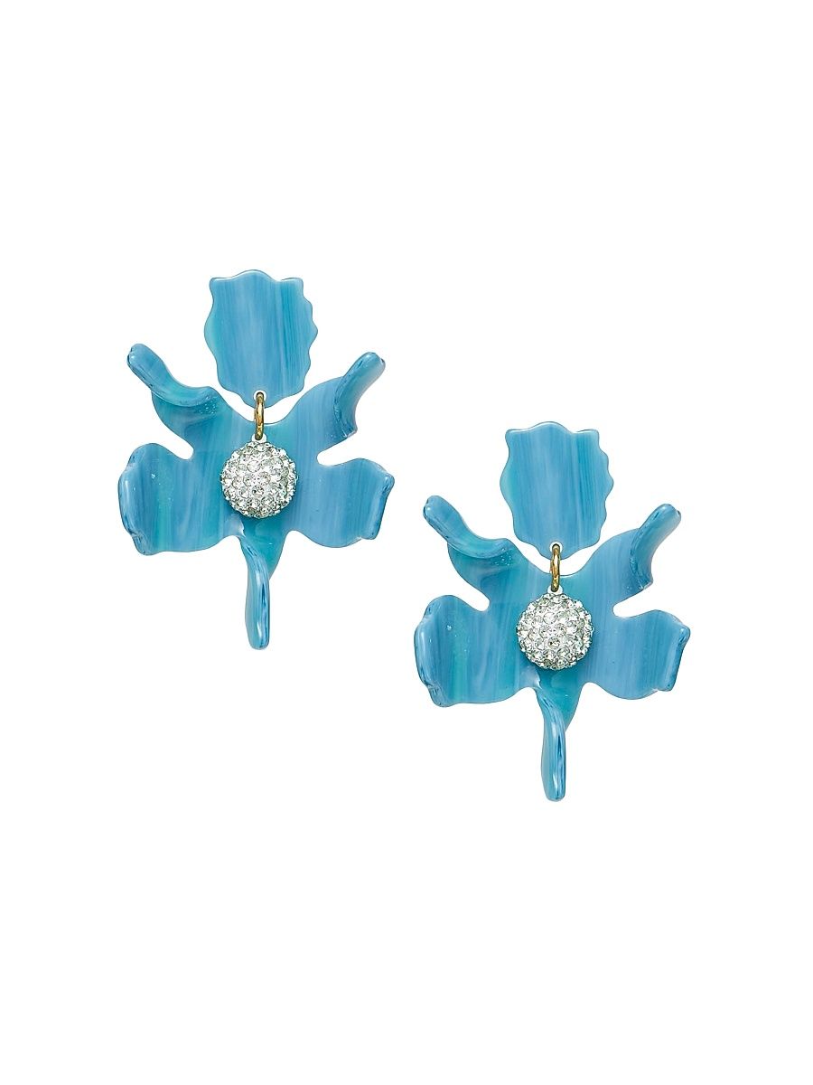 Women's Small Crystal Lily Glass Crystal Stud Earrings - Azure