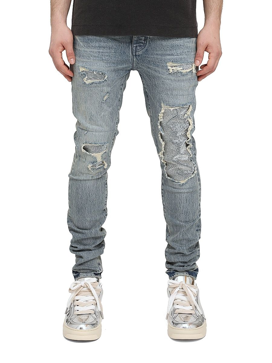 Men's Beaded Repair Skinny Jeans - Light Indigo - Size 40