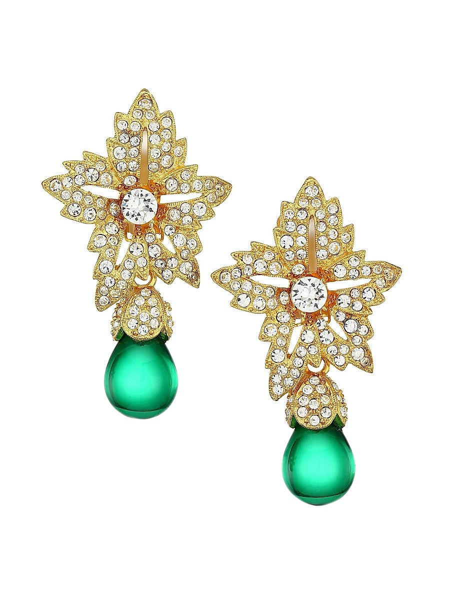 Women's 22K Goldplated Crystal Teardrop Clip-On Earrings - Gold